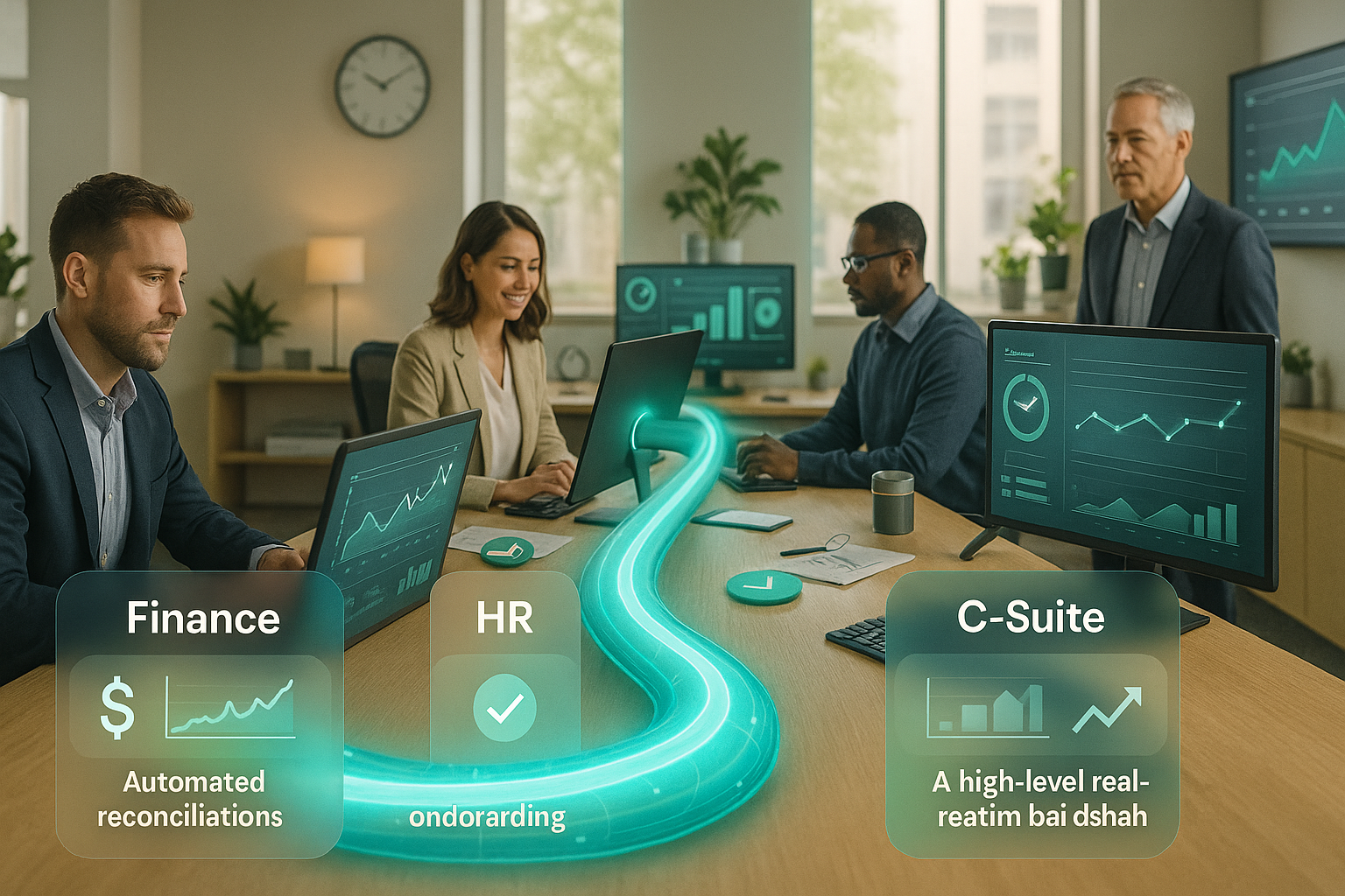 A seamless flow of data across Finance, HR, IT, and the C-Suite — empowering teams with clarity, automation, and real-time insights in a connected workplace.